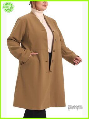 Plus Size Wool Blend Long Coat with Pockets